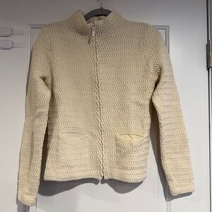 Eileen Fisher Cream Wool Blend Zip Front Knit Sweater Jacket Women's Small